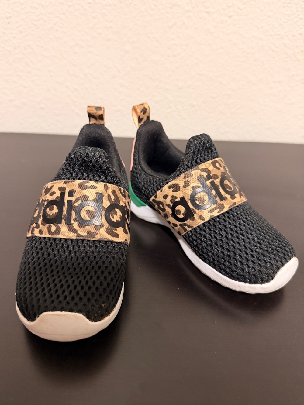 Adidas Kids Black Sneakers with Leopard Strap